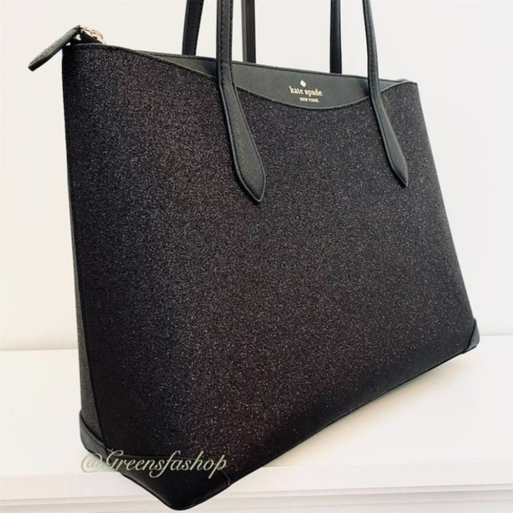Kate spade shimmy glitter tote shoulder bag black new - Picture 4 of 11